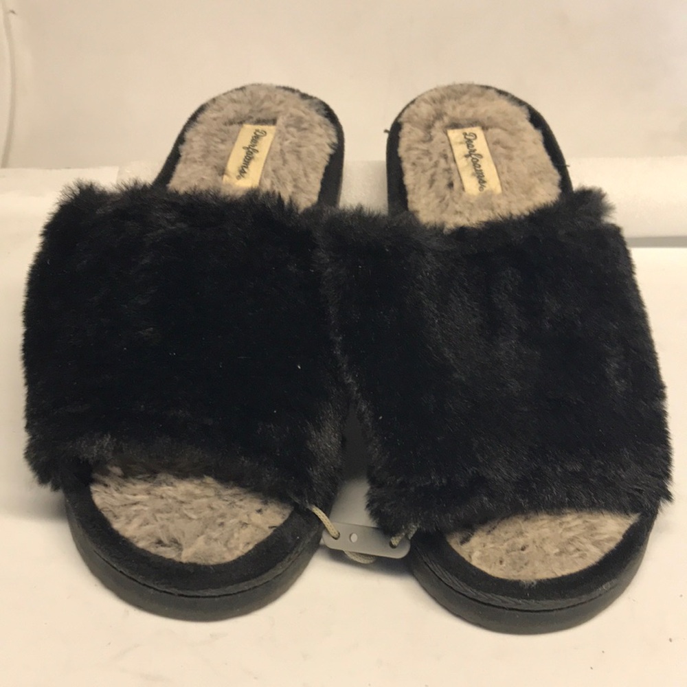 New women’s Dearfoams no sweat Comfort memory foam Black Slippers